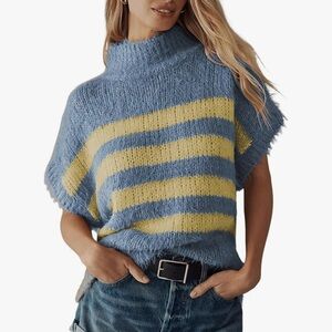 Anthropologie Pilcro Mock-Neck Short Sleeve Sweater Stripes Size Medium NWT